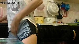 i masturbate in the kitchen while parents watch tv, skinny brunette orgasms