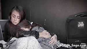 best friend guides homeless teen into lesbian play