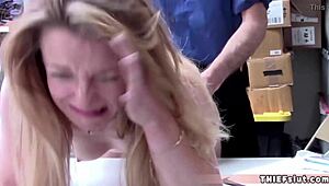 This cute teen shoplifter uses her pussy to pay off the burglar