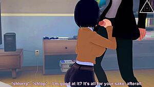 Koikatsu Mikasa Sucks Eren's Big Cock in Uncensored Anime Scene