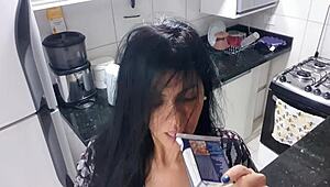 I masturbate as a sexy latina with big tits in the kitchen