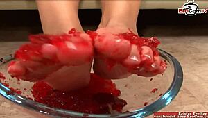 Brunette teen teases, Wanna see my feet get a sticky cumshot?