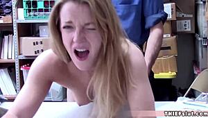 This cute teen shoplifter uses her pussy to pay off the burglar