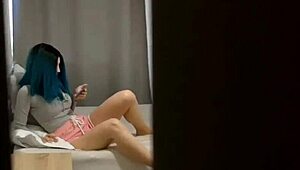 Hiding in closet, I watch my curvy step-sister masturbate intensely.