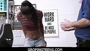 Suggestive-Neutral Old Guard Forces Ebony Teen Into Sneaky Blowjob Encounter