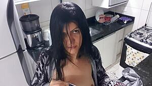 I masturbate as a sexy latina with big tits in the kitchen