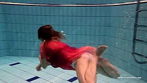 Firm Big Tits In Red Dress Underwater!