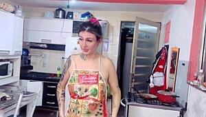 Domestic Employee Shows Big Tits Arranging House