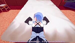 Rem's hard fucking with big boobs maid in Re:Zero hentai.