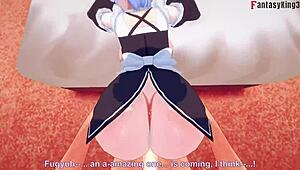 Rem's hard fucking with big boobs maid in Re:Zero hentai.