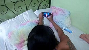 Panamanian girl explores self-pleasure with two dildos in tattooed brunette session