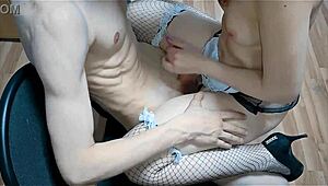 the maid excelled at masturbating while watching her boss in sexy stockings. her fetish for costumes added extra thrill.