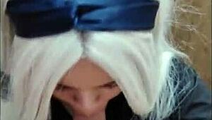 Emotional deepthroat by white moon sucking from balls to head on monster cock