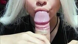 Emotional deepthroat by white moon sucking from balls to head on monster cock