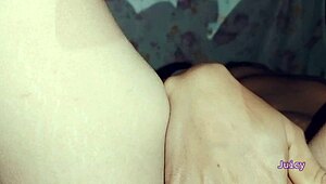 horny babe fingers her shaved pussy alone at home