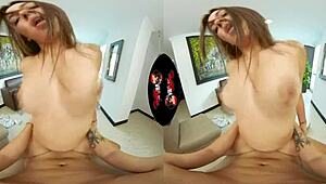 Beautiful latin babe undresses then fucks in vr reality