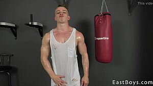 Muscle boy from Czech gets an intense handjob during a steamy European fitness massage session.