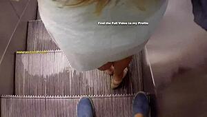 Brazilian milf in mini dress seduces with upskirt on train