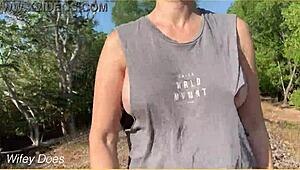 wife dares to flash big tits in public with ripped shirt
