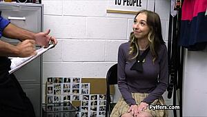 blue eyed teen thief sucks mall cop's dick in shop