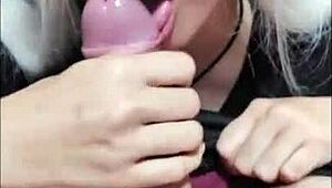 Emotional deepthroat by white moon sucking from balls to head on monster cock