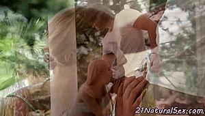 Beautiful European Babe Rides Lover's Cock Cowgirl Style Outdoors Slowly