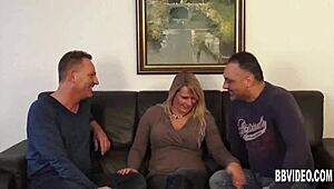Busty German MILF Sucks And Fucks Two Hard Cocks For Cum