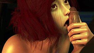 Projekt Passion Sexy Red Head in Ponytail Licks Balls and Deep Throats Monster Cock in Gaming Scene. Her Beautiful Naked Body Shines in Cartoon Outfit.