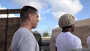 watching army guys masturbate in fatigues, then hot men fuck on couch