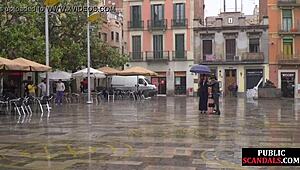 Public slut faces humiliation on the street by strict domina in outdoor whipping
