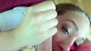 Hot girl Nata Sweet shocked by first dick suck and facial cumshot!