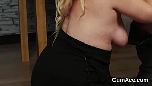 unusual babe swallows jizz load on face after blowbang