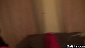 Two teen lesbians play with camera in bedroom