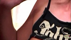 This horny brunette handles two dicks in every hole