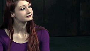 redhead submissive bound and punished hard in rough garage domination.