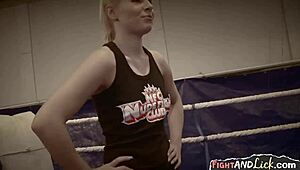 Two Sexy Blondes Wrestle Hard Before Eating Pussy in European Fight