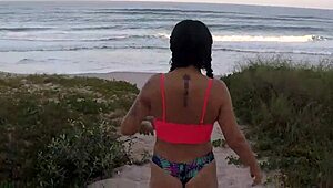 intense public beach fuck to unstuck car, cumshot included