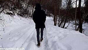 Amateur Girl Dreaming Of Quick Fuck And Deepthroat In Public Snow Bent Over