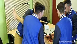 twink joins GAY GANGBANG ORGY with bareback BANGING