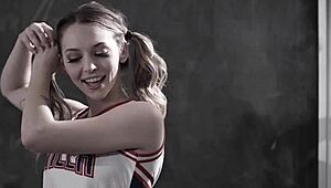 teacher chats with shy lily larimar about drama club and school secrets. blonde babe opens up!