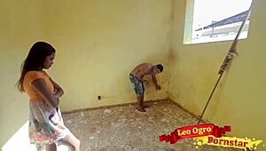 Novinha Bent Over with Padrasto at Construction Site