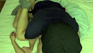 She fucks me hard with strapon. Lesbian amateur orgasm.