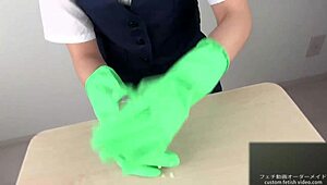 handjob magic with slick latex gloves on display