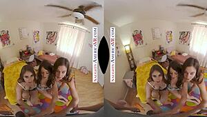 super cute co-eds charly, kourtney, and penelope tag team a hunk in the dorm 😏