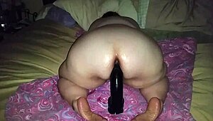 bbw feels huge pleasure riding big black dildo