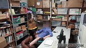 The interracial police officer in uniform plays hot music while hardcore fucking