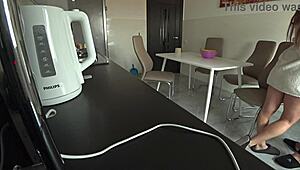 wife sneaks with neighbor for kitchen sex while husband's at work, damn