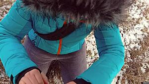 Just came all over her pussy in dirty pantyhose outdoors