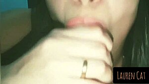 brunette babe bound in bondage deepthroats and swallows cum