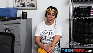 Petite Latina Lilly Hall caught damaging store fur coats.